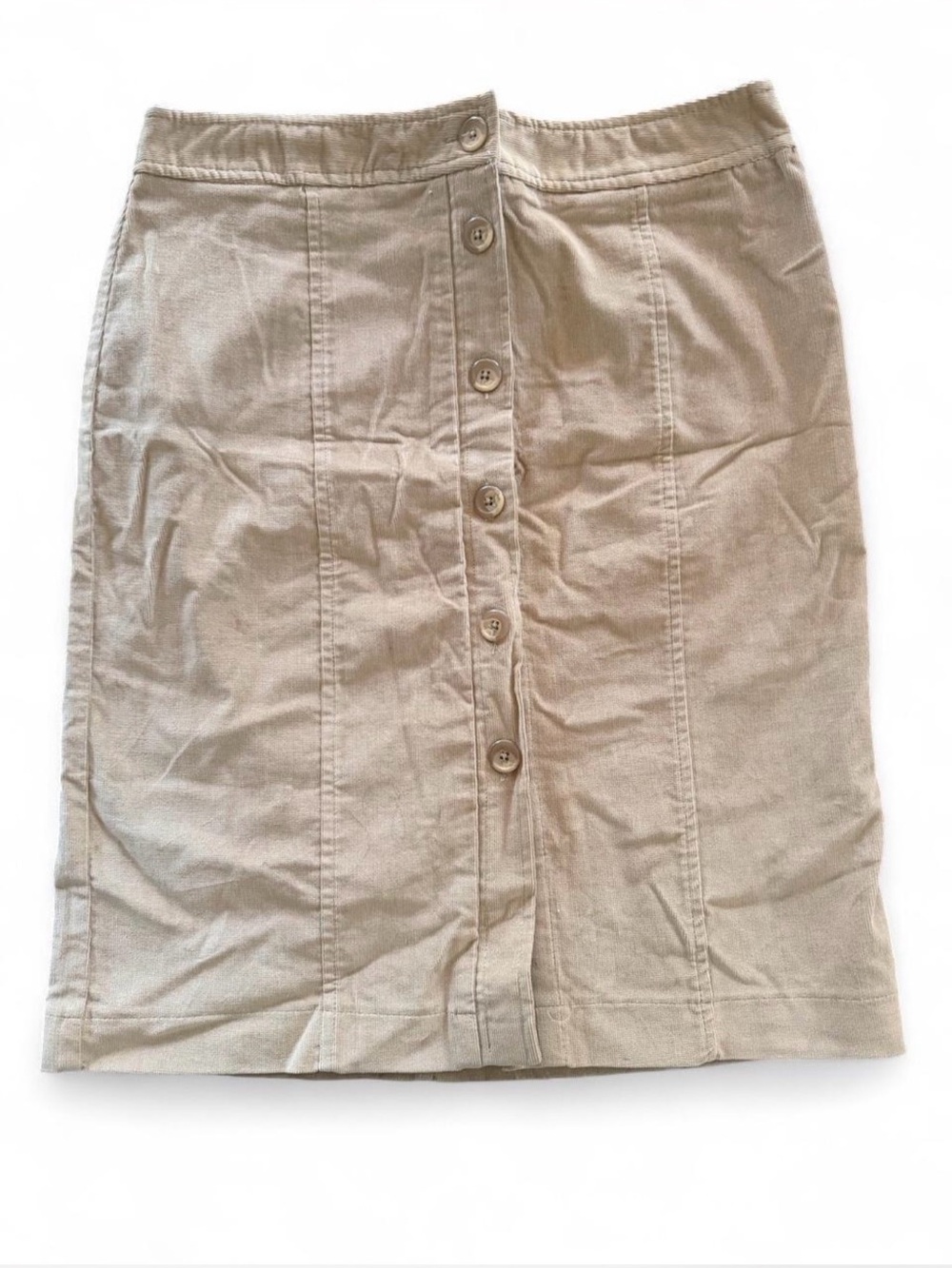 Briggs New York Button-Front Khaki Corduroy Pencil Skirt
